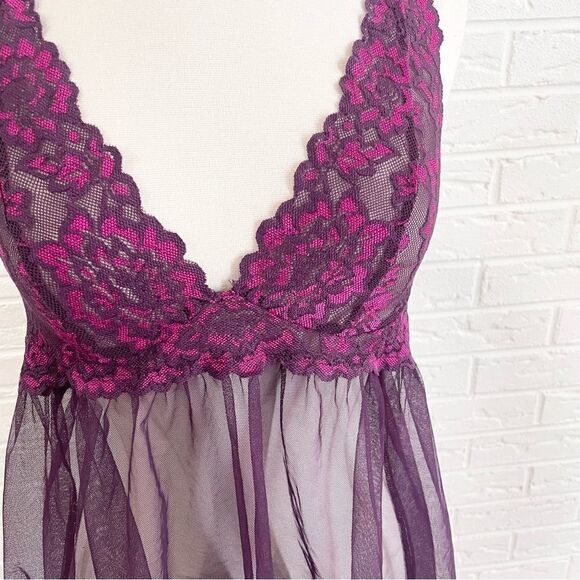 Victoria’s Secret Purple Floral Lace Halter chemise Lingerie Size Medium - Picture 2 of 5